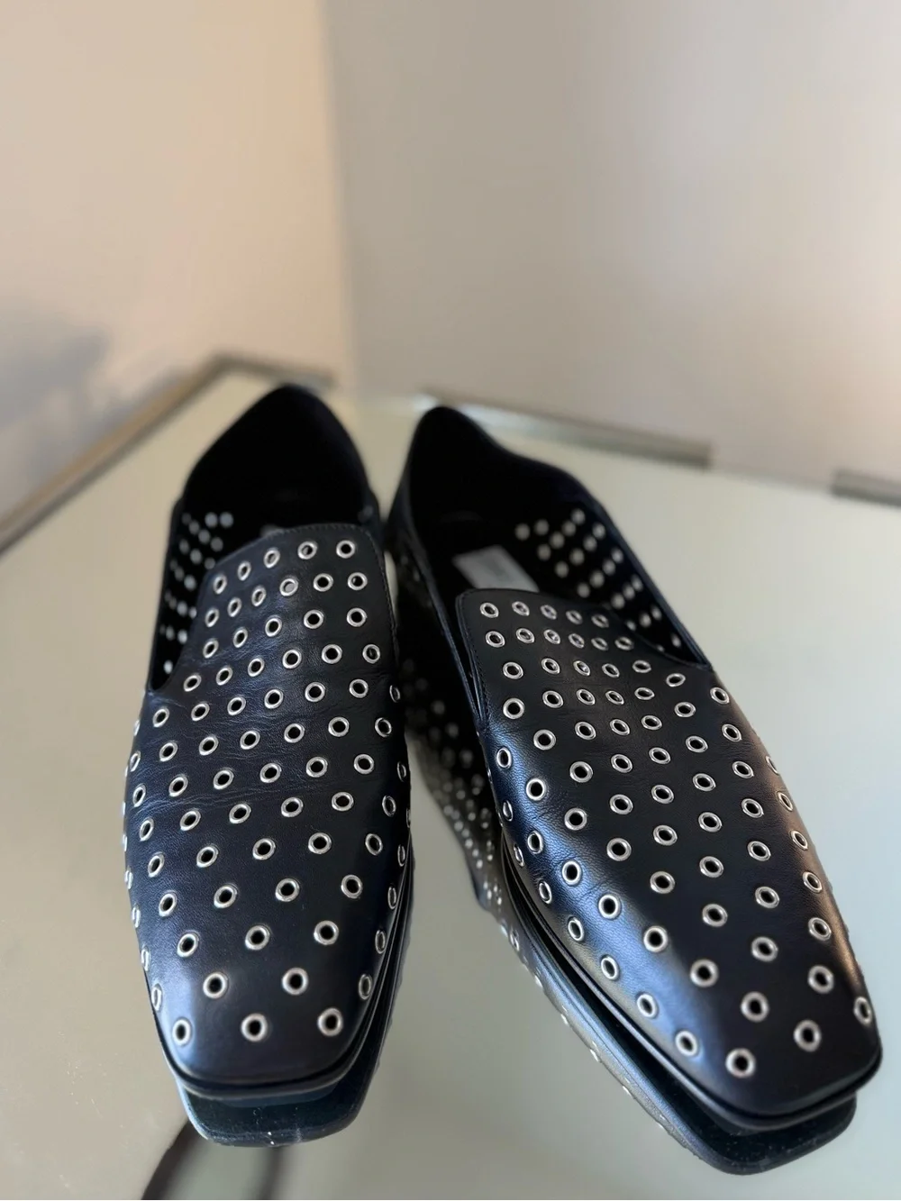 Jimmy Choo Eliot Slipper Black Metallic Nappa Leather Slippers with Eyelets